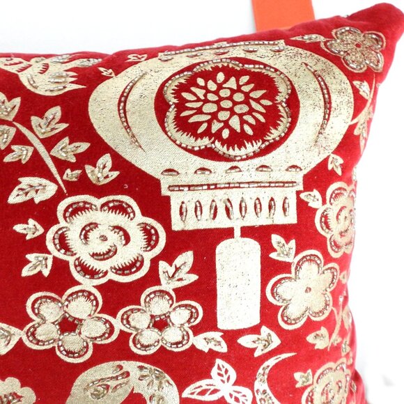 NWT Red Velvet Decorative Rectangle Pillow Gold Snakes Flowers Beaded Tessles - Picture 4 of 10